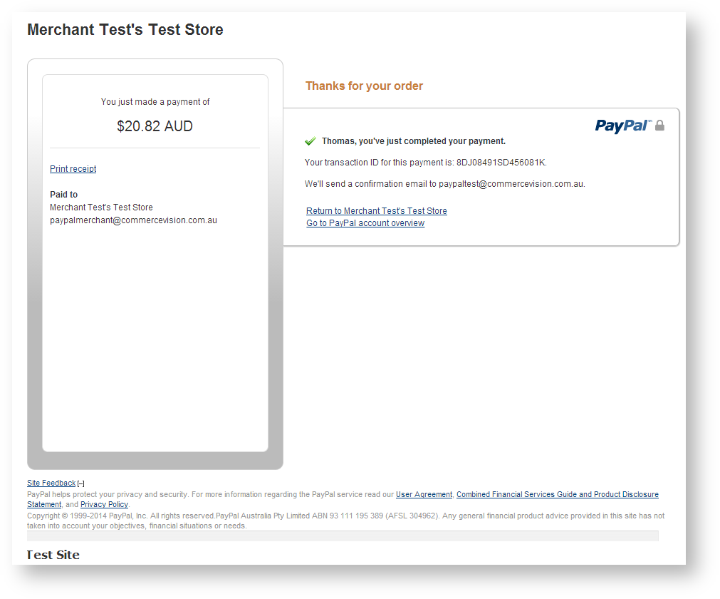 PayPal Sandbox screenshot