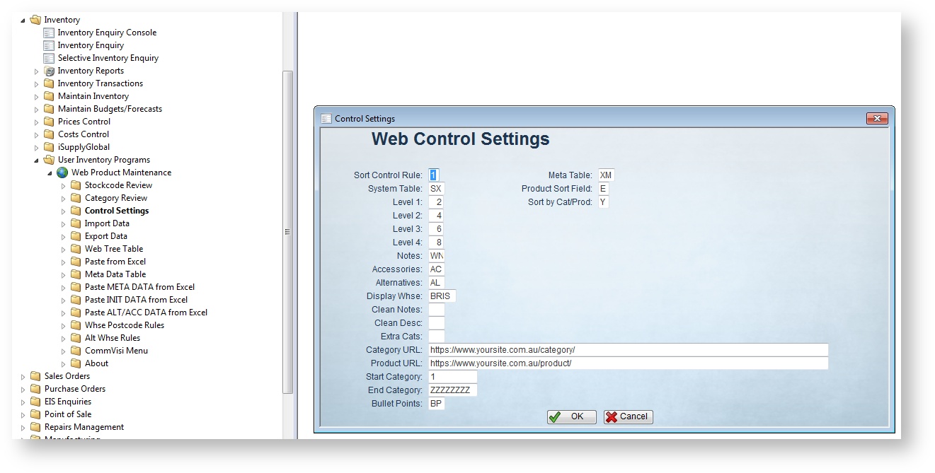 Web Control Settings