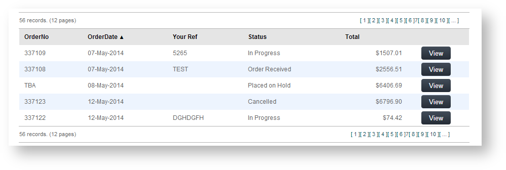 Order Tracking grid