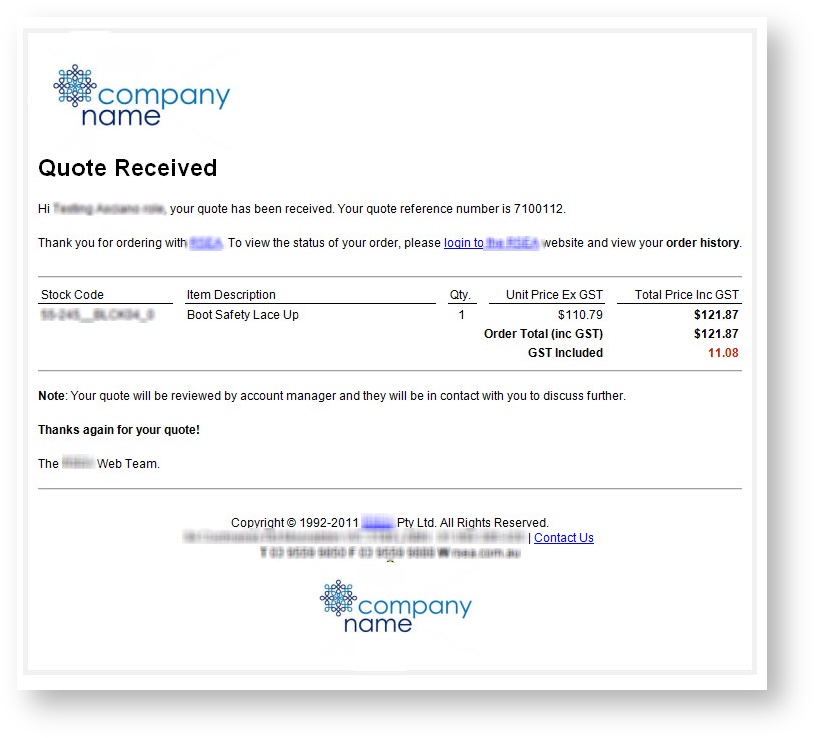 Example of customised email template