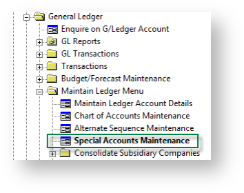 Special Accounts Maintenance