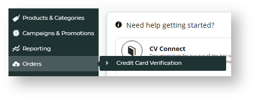 Menu item - Credit Card Verification