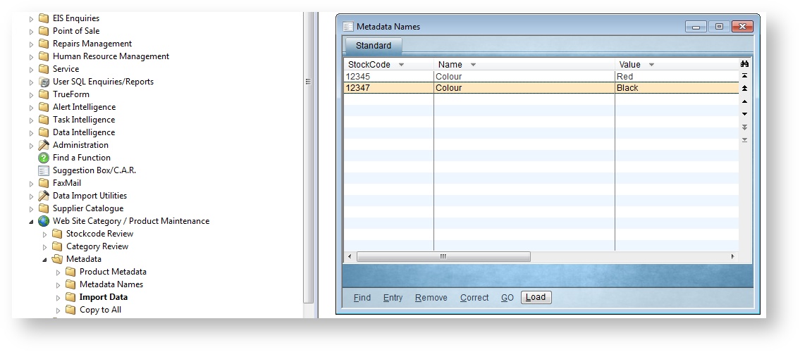 Metadata Import - Load Screen
